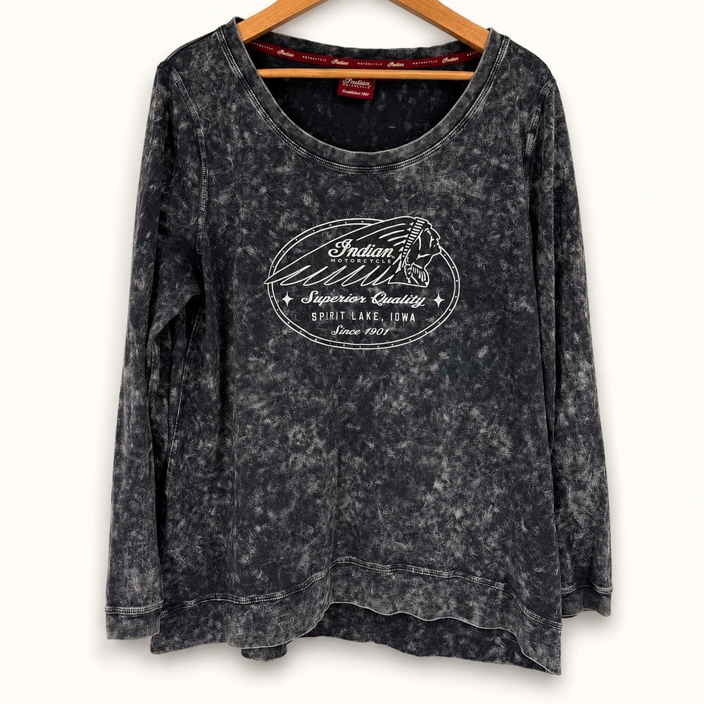 Indian Motorcycle Women XL Mineral Acid Wash Long Sleeve Shirt Biker Rhinestone